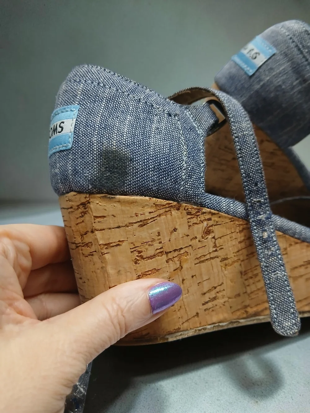 Denim Wedge Sandals with Cork Platform - Women's